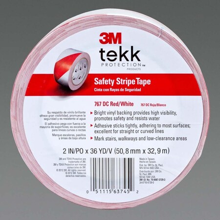 3M Safety Stripe Vinyl Tape 767, Red/White, 2 In X 36 Yd, 5 Mil 7010375766